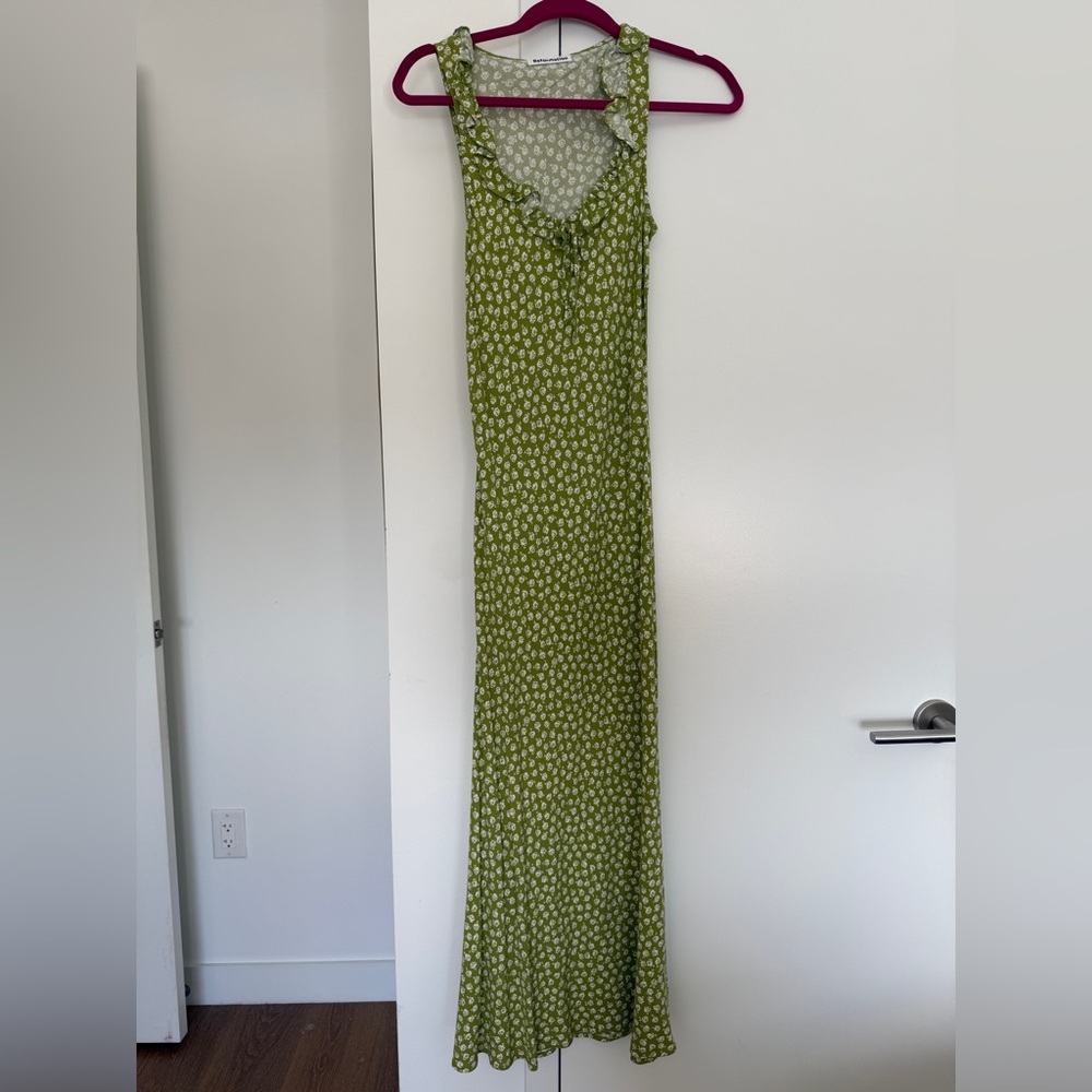 Reformation Olive Green Floral Maxi Slip Dress